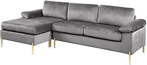 Modern Velvet Sectional Sofa in Gray/Gold Legs - EK CHIC HOME