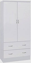 Load image into Gallery viewer, Two Door Wardrobe, with Two Drawers, and Hanging Rod - EK CHIC HOME