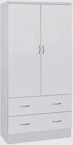 Two Door Wardrobe, with Two Drawers, and Hanging Rod - EK CHIC HOME