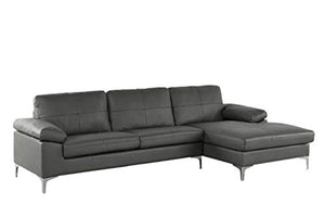 Leather Sectional Sofa, L-Shape Couch with Chaise, 108.7" W inches (Grey) - EK CHIC HOME