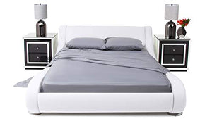 Modern White Leather Queen Size Platform Marlo Bed - EK CHIC HOME