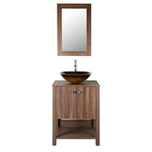 Load image into Gallery viewer, 24&quot; Brown Bathroom Vanity Glass Sink MDF Wood Cabinet w/Mirror,Faucet&amp;Drain - EK CHIC HOME