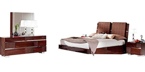 Glossy Walnut Crocodile Accents Bedroom Set 5Ps Contemporary Modern (King) - EK CHIC HOME