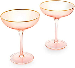 Colored Blush Pink & Gilded Rim Coupe Glass, Large 9oz - EK CHIC HOME