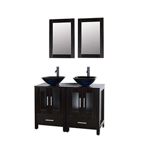 48" Black Bathroom Vanity Cabinet Double Sink Combo w/Mirror Faucet and Drain (Glass Sink) - EK CHIC HOME