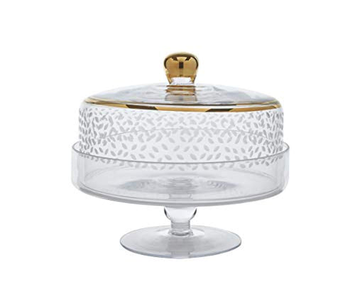 Crystal Handcrafted Pedestal Cake Plate with Glass Dome Painted Real 24K Gold Trim Detailing - EK CHIC HOME
