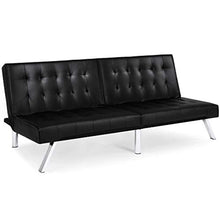 Load image into Gallery viewer, Modern Leather Reclining Futon Sofa Bed w/Chrome Legs - Black - EK CHIC HOME