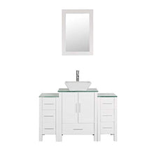 Load image into Gallery viewer, 48&quot; White Bathroom Vanity Glass Top Painted MDF Wood Cabinet Single Vessel Ceramic Sink w/Faucet&amp;Mirror - EK CHIC HOME