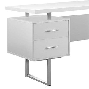 White Hollow-Core/Silver Metal Office Desk, 60-Inch - EK CHIC HOME
