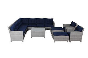 Resin Wicker Outdoor Patio Furniture Set - 12 Piece Conversation Sectional Premium All Weather Gray - EK CHIC HOME