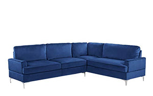 Velvet Sectional Sofa, L-Shape Couch (Navy) - EK CHIC HOME