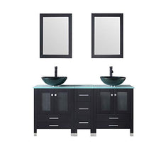 Load image into Gallery viewer, 60” Bathroom Double Wood Vanities Cabinet with Mirrors Flower Purple Tempered Glass Vessel Sink Combo Oil Rubbed Bronze Faucet Pop-up Drain - EK CHIC HOME