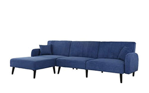 Upholstered Mid Century Linen Fabric Futon Sectional Sofa, 112" W inches - EK CHIC HOME