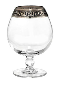 Crystal Cognac Brandy Snifter Goblet, 17 oz. Platinum Greek Key Ornament - EK CHIC HOME