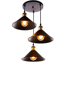3-Light Industrial Black Finish Metal Shade Hanging Pendant Ceiling Lamp Fixture - EK CHIC HOME