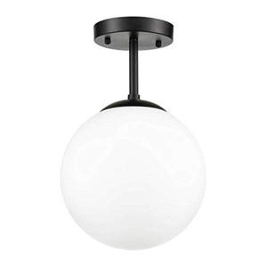 Globe Semi Flush Mount Ceiling Light, Frost White Glass with Black Finish, Contemporary Mid Century Modern Style - EK CHIC HOME