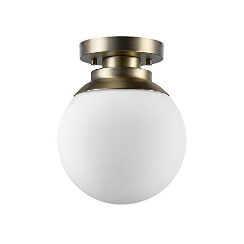 Portland 1 Ceiling Light, Brass Finish, Matte Opal Glass Shade, Semi-Flush Mount, White - EK CHIC HOME