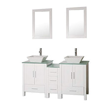 Load image into Gallery viewer, 60&quot; Bathroom Vanity Cabinet with Double Sink Combo Glass Top White MDF Wood w/Mirror Faucet Drain set - EK CHIC HOME