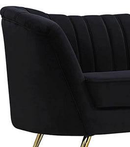 Velvet Upholstered Loveseat with Deep Channel Tufting and Rich Gold Stainless Steel Legs - EK CHIC HOME