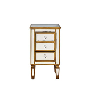 3-Drawer Mirrored End Table - Mirrored Nightstand Glass Bedside Table, Antique Gold - EK CHIC HOME