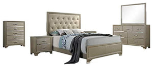 6 Piece Bedroom Set, King, Champagne Wood, Contemporary - EK CHIC HOME