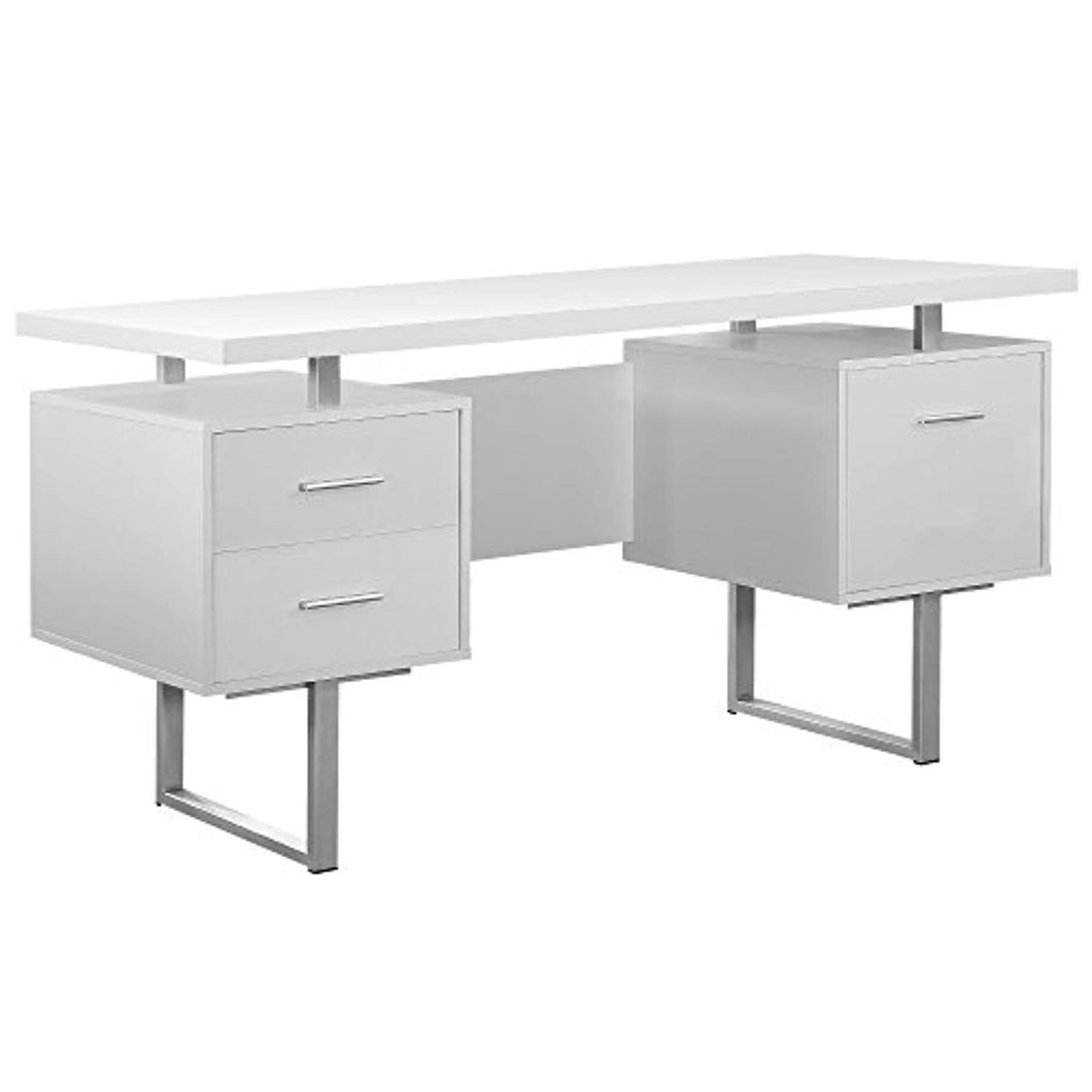 White Hollow-Core/Silver Metal Office Desk, 60-Inch - EK CHIC HOME