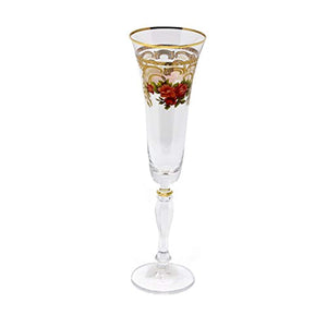 Crystal  Champagne Flute, Gold Floral - EK CHIC HOME