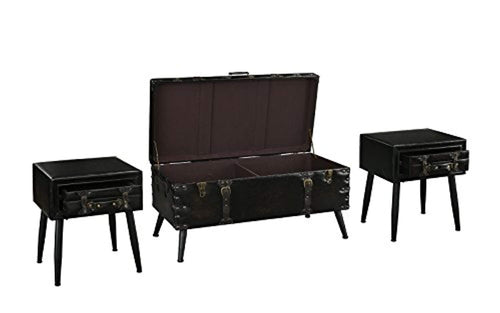 3 Piece Leather Upholstered Coffee and Side Tables Living Room Set (Dark Brown) - EK CHIC HOME