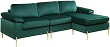 Load image into Gallery viewer, Modern Velvet Sectional Sofa in Green/Gold Legs - EK CHIC HOME