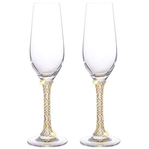 Set of 6 - Elegant Champagne Flutes with Rhinestone Embellished Stem - EK CHIC HOME