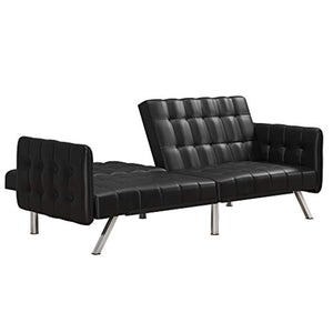 Modern Style with Tufted Cushion, Arm Rests and Chrome Legs, - Black Faux Leather - EK CHIC HOME