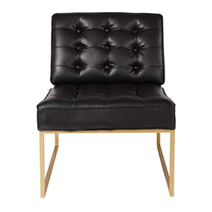 Armless Accent Chair, Black Faux Leather with Gold Base - EK CHIC HOME