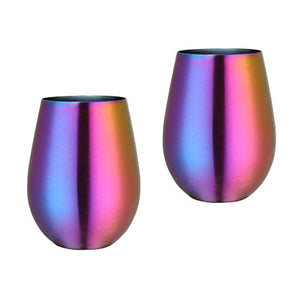 7 oz Stainless Steel Stemless Wine Glass- Set of 2 Metal Drinking Cups(Rainbow) - EK CHIC HOME