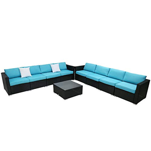 9PC Outdoor Sectional Sofa Set with Washable Cushions & Modern Glass Coffee Table - EK CHIC HOME