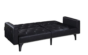 Modern Tufted Sleeper Futon Sofa with Nailhead Trim in White, Black (Black) - EK CHIC HOME