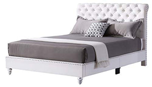 Tufted Upholstered Bed, Queen, White - EK CHIC HOME