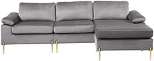 Load image into Gallery viewer, Modern Velvet Sectional Sofa in Gray/Gold Legs - EK CHIC HOME