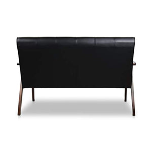 Mid-Century Modern Solid Loveseat Sofa Bed Upholstered Leather - EK CHIC HOME