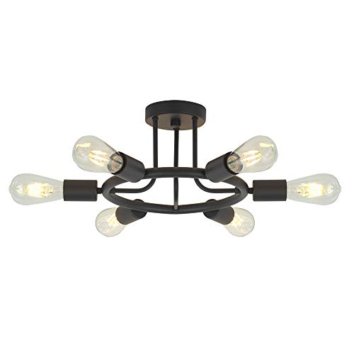 6 Lights Sputnik Light Fixtures Modern Chandelier Black Semi Flush Mount - EK CHIC HOME