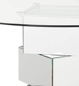 Contemporary Mirrored Dining Table, Round Tempred Glass Top, 50" W x 50" D x 30" H, - EK CHIC HOME