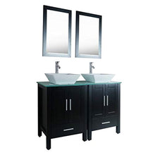 Load image into Gallery viewer, 48&quot; Double Sink Bathroom Vanity Combo Glass Top Black Paint Cabinet w/Mirror Faucet and Drain set - EK CHIC HOME