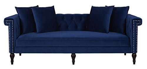 Modern Nailhead Trim and Button Tufted Chesterfield 3 Seat Sofa, Navy Blue - EK CHIC HOME