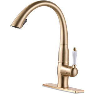 Pull Down Kitchen Faucet with Sprayer Single Handle Brass - EK CHIC HOME