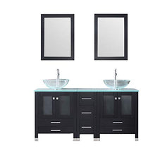 Load image into Gallery viewer, 60” Bathroom Double Wood Vanities Cabinet with Mirrors Flower Purple Tempered Glass Vessel Sink Combo Oil Rubbed Bronze Faucet Pop-up Drain - EK CHIC HOME