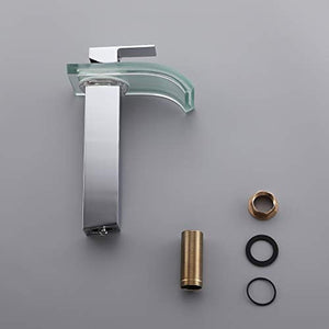 Solid Brass LED Waterfall Glass Spout Single Hole Bathroom Vessel Sink Faucet - EK CHIC HOME