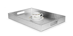 Silver 18"x12" Rectangle Glossy Alligator Serving Tray - EK CHIC HOME