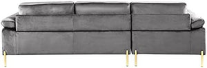 Modern Velvet Sectional Sofa in Gray/Gold Legs - EK CHIC HOME