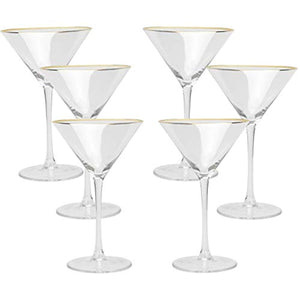 Golden Edge Martini Glasses,  with Stem, 8-Ounce, Set of 6 - EK CHIC HOME