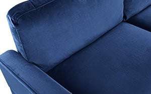 Velvet Sectional Sofa, L-Shape Couch (Navy) - EK CHIC HOME