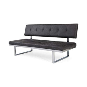 LIZ Contemporary Sofa Bench, Upholstered, Tufted, Microfiber and Iron, Slate and Chrome - EK CHIC HOME